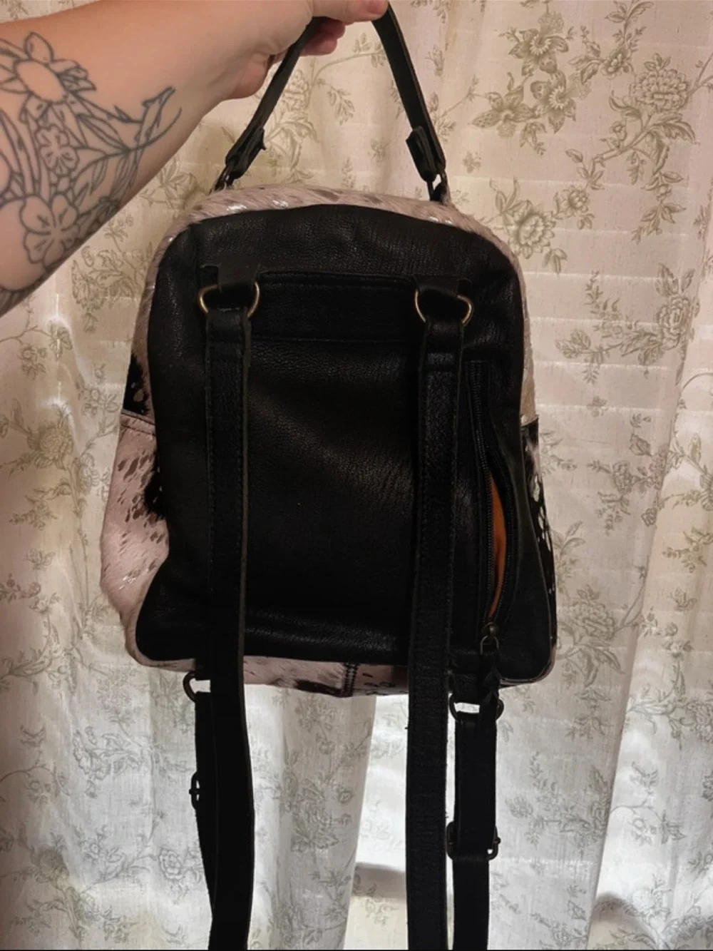 American Darling Black & White Speckled Backpack with Brown Tooled Pocket